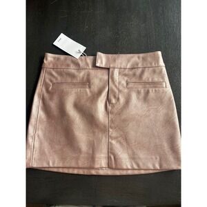 Mango MNG Metallic Rose Gold Faux Leather Mini Skirt Lotus Size 1 US NWT Party